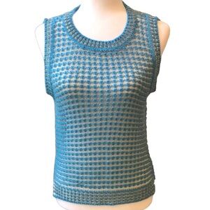 NWT ADORE Turquoise Silver Chain Link Crochet Layering Top Vest Women’s Small